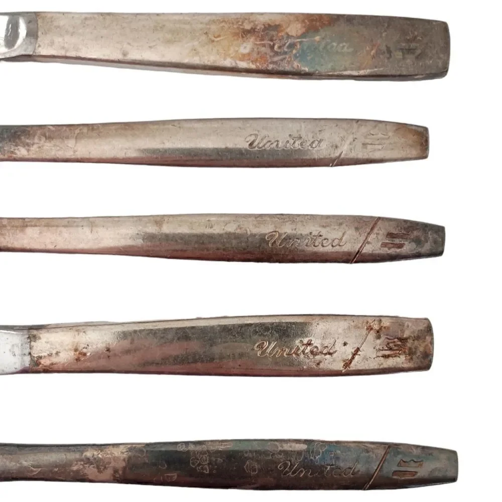 Vintage United‎ Airlines Knives Knife Lot x 5 Silver Plate Flatware Silverware.